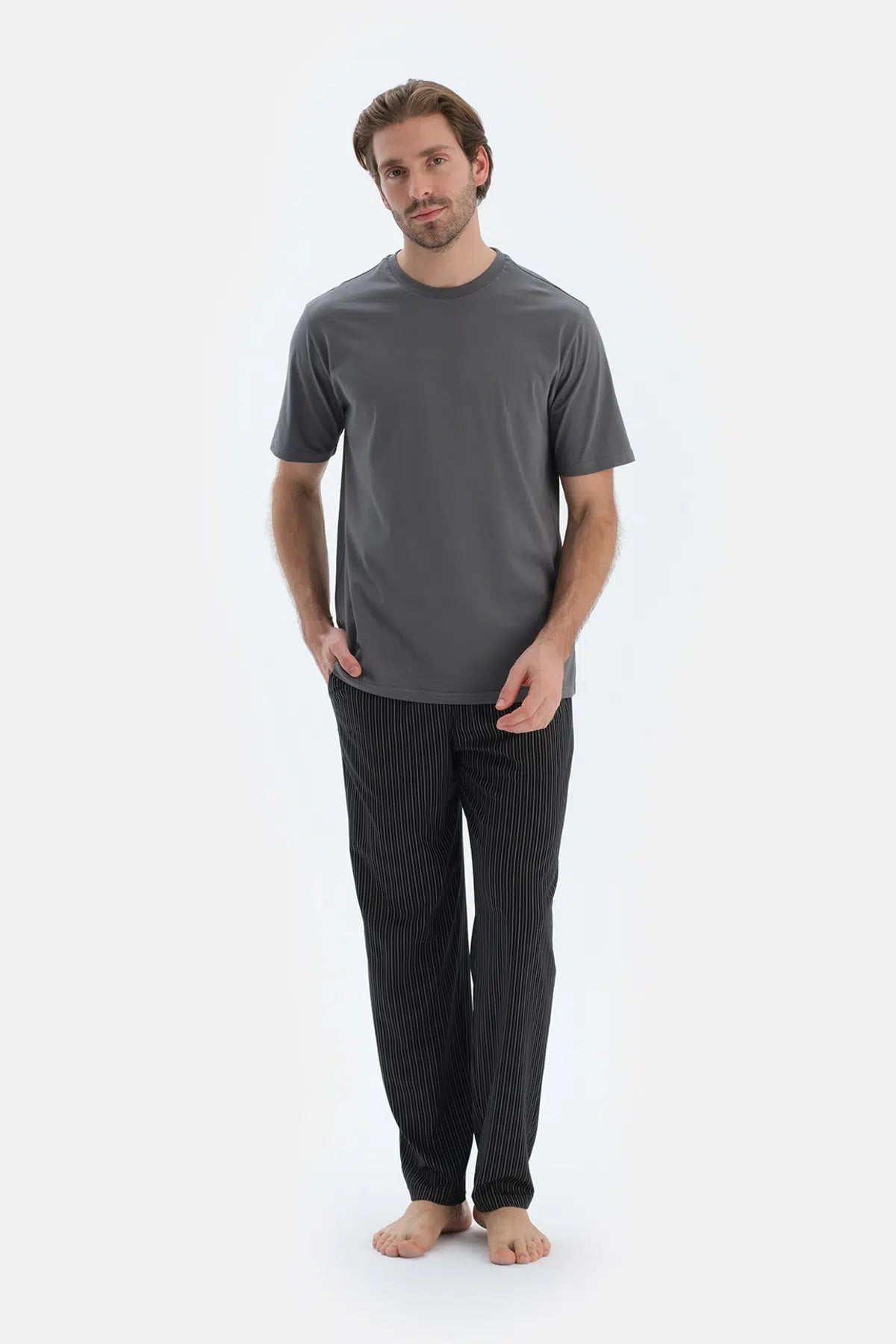 Siyah Çizgili Penye Modal Pantolon