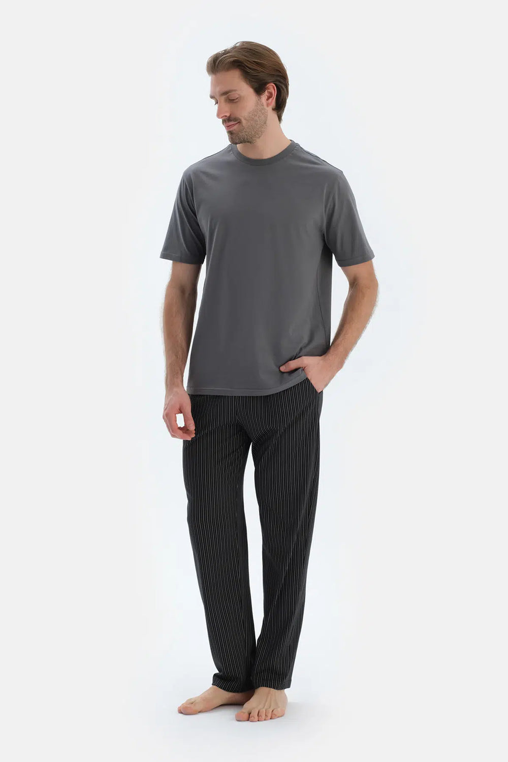 Siyah Çizgili Penye Modal Pantolon