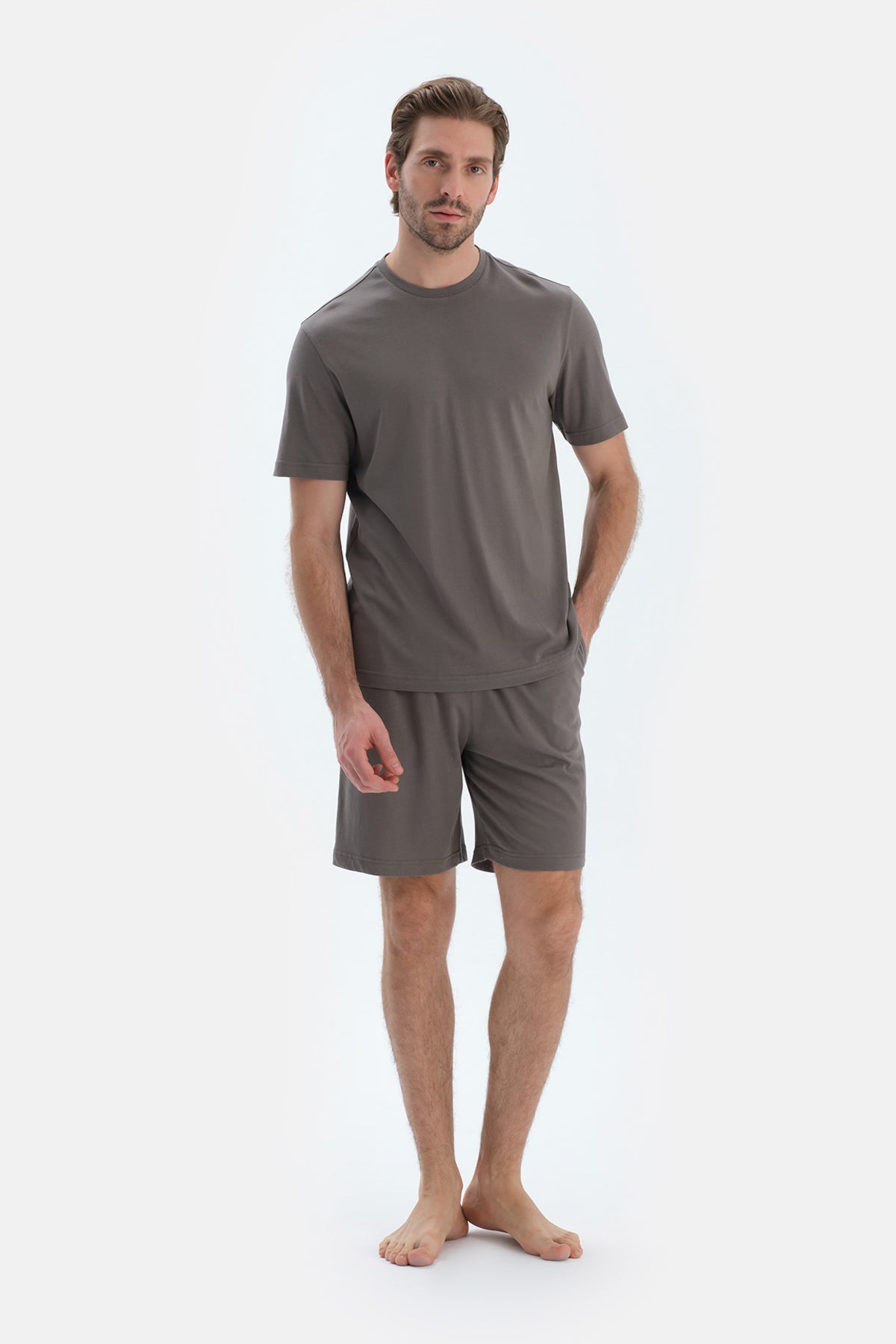 Gri Baskı Detaylı Penye Modal Şort