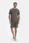 Gri Baskı Detaylı Penye Modal Şort