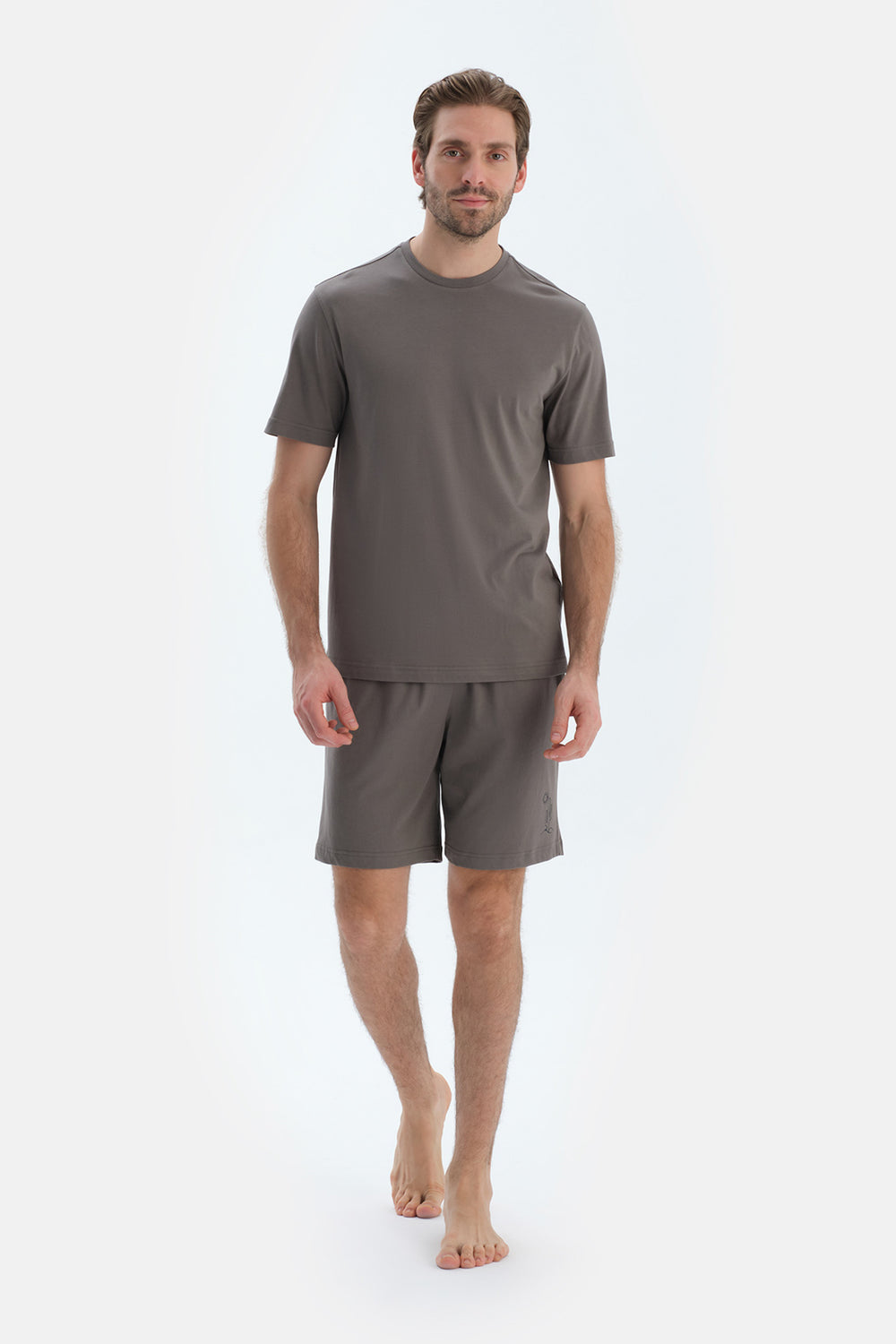 Gri Baskı Detaylı Penye Modal Şort