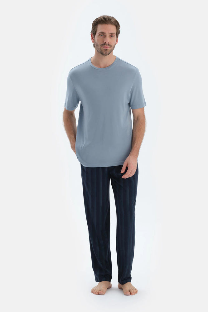 Lacivert Çizgili Penye Modal Basıc Pantolon