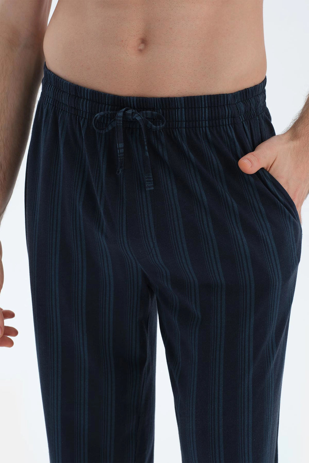 Lacivert Çizgili Penye Modal Basıc Pantolon