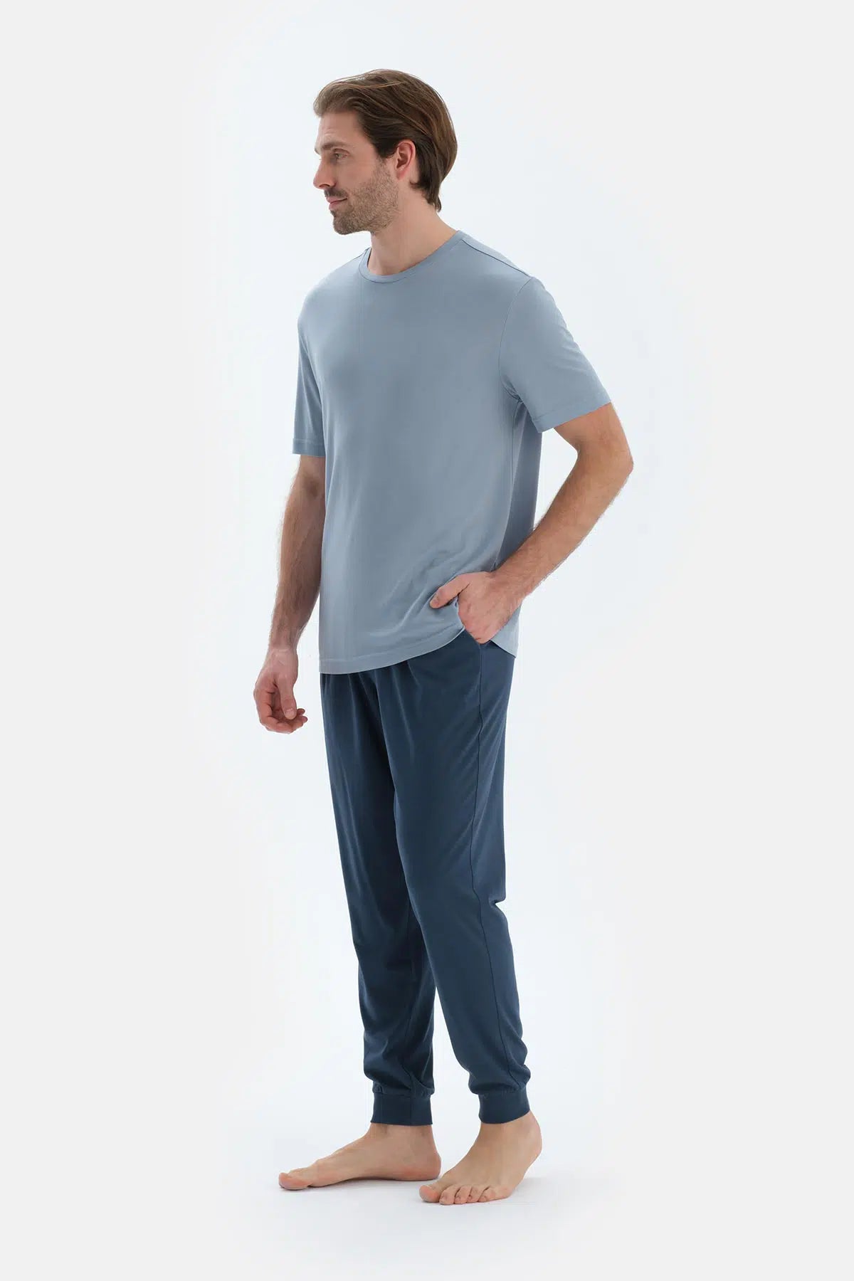 Lacivert Jogger Paça Basıc Penye Modal Pantolon