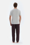 Açık Gri Kısa Kollu Tişört Çizgili Pantolon Pijama Takımı