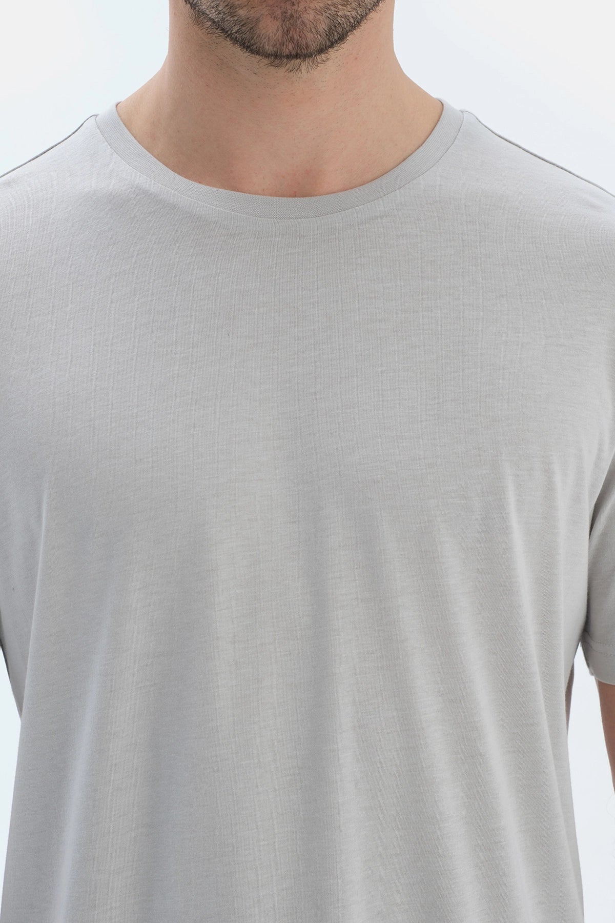 Açık Gri Kısa Kollu Tişört Çizgili Pantolon Pijama Takımı