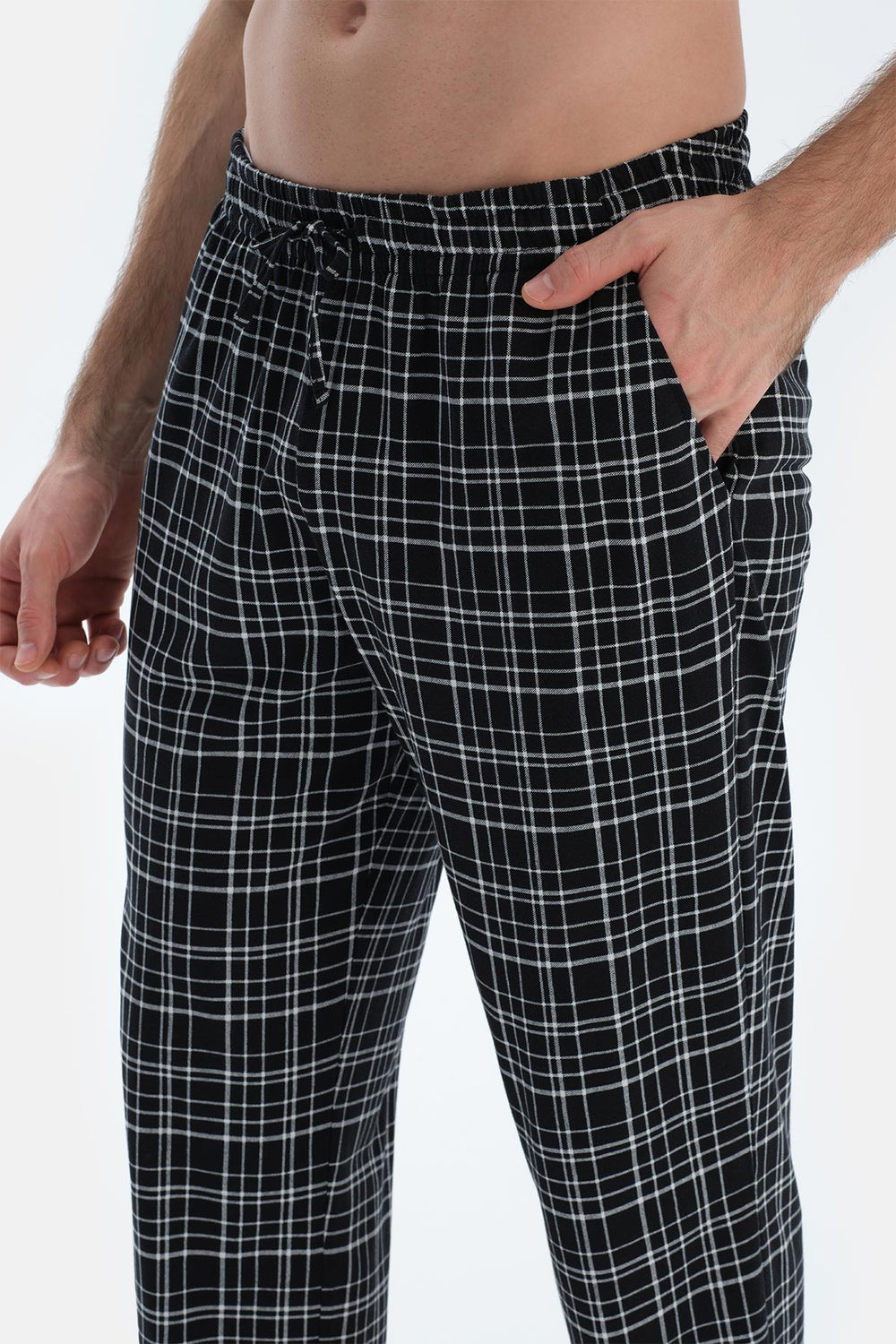 Gri Uzun Kollu Pat Detaylı Tişört Ekose Pantolon Pijama Takımı