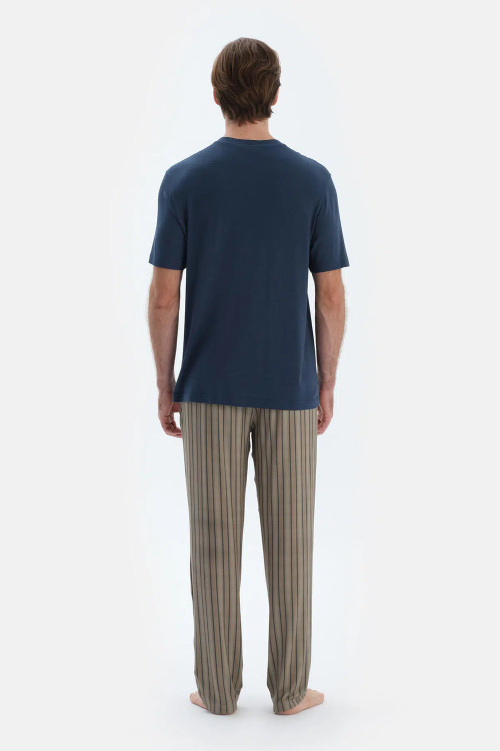 Lacivert Pat Ve Cep Detaylı Basıc Tişört Pantolon Pijama Takımı