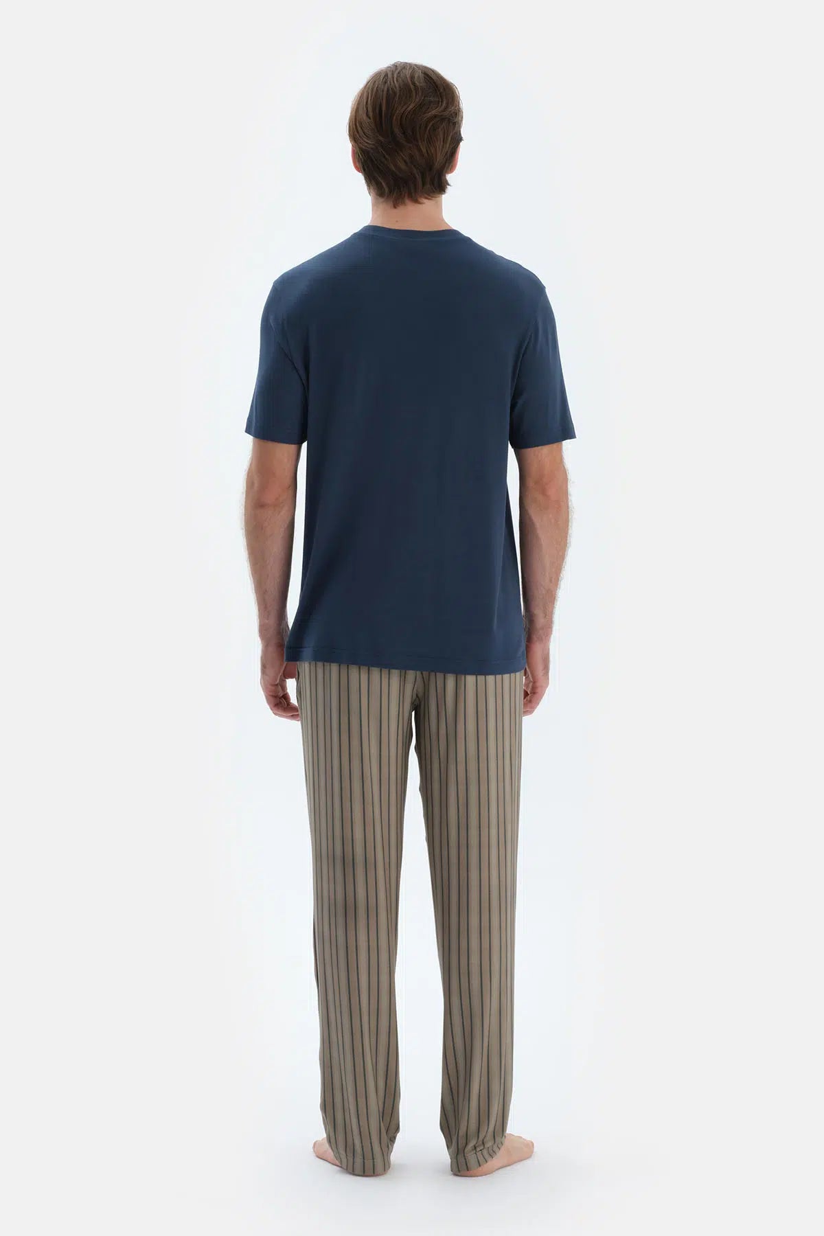 Lacivert Pat Ve Cep Detaylı Basıc Tişört Pantolon Pijama Takımı