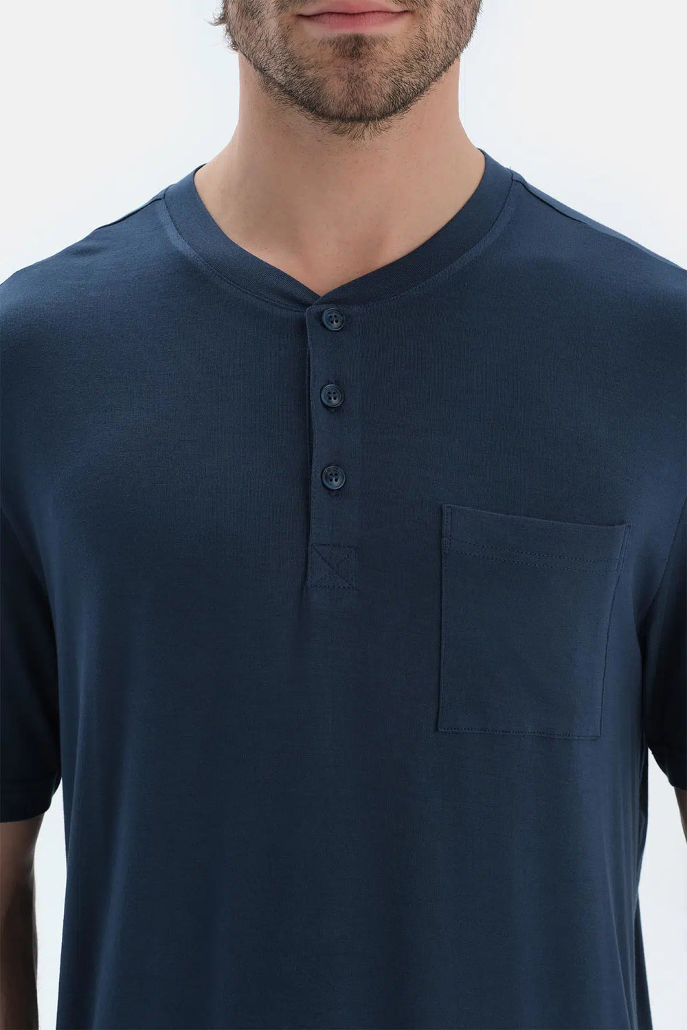 Lacivert Pat Ve Cep Detaylı Basıc Tişört Pantolon Pijama Takımı