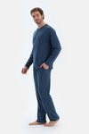Lacivert Reglan Uzun Kollu Basıc Tişört Pantolon Pijama Takımı