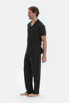 Siyah Çizgi Baskılı Kısa Kollu Gömlek Pantolon Pijama Takımı