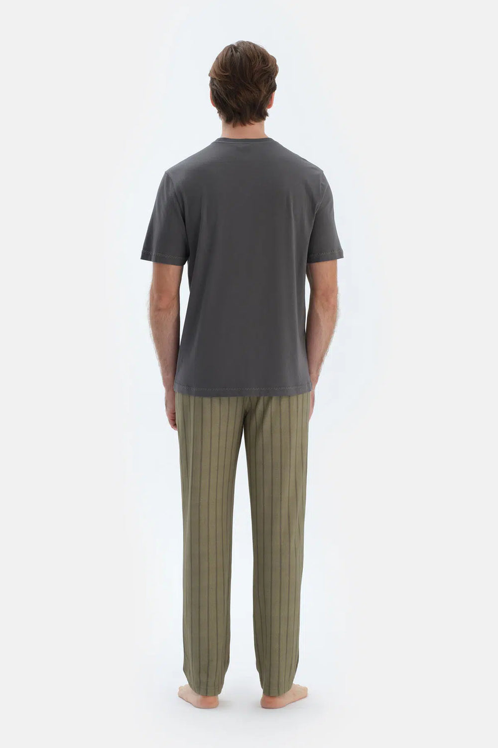 Antrasıt Kısa Kollu Dikiş Detaylı Tişört Pantolon Pijama Takımı
