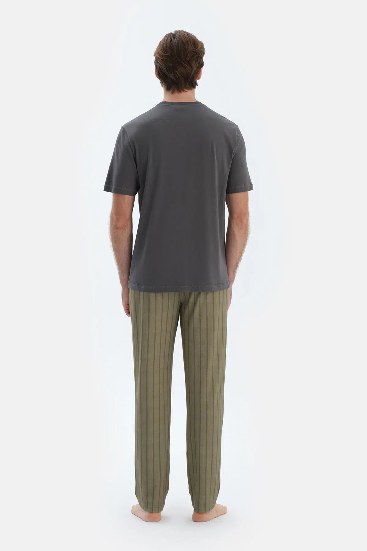Antrasıt Kısa Kollu Dikiş Detaylı Tişört Pantolon Pijama Takımı