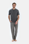 Siyah Kısa Kollu Yarım Patlı Tişört Pantolon Pijama Takımı