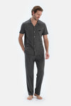 Gri Kısa Kollu Dikiş Detaylı Gömlek Pantolon Pijama Takımı