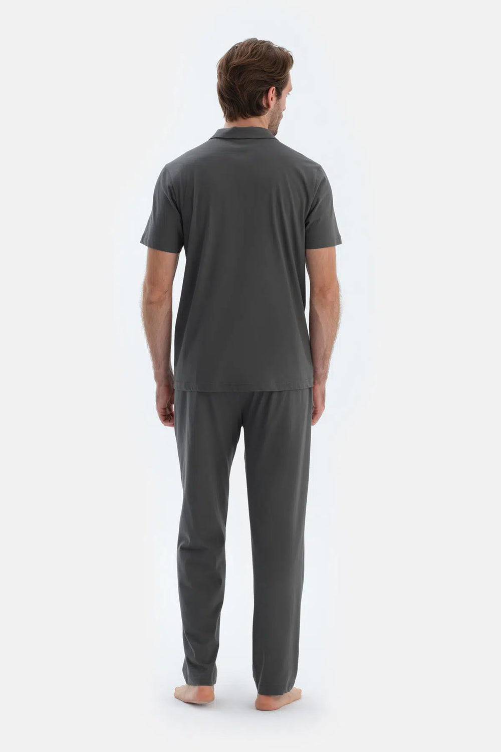 Gri Kısa Kollu Dikiş Detaylı Gömlek Pantolon Pijama Takımı