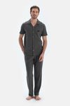 Gri Kısa Kollu Dikiş Detaylı Gömlek Pantolon Pijama Takımı