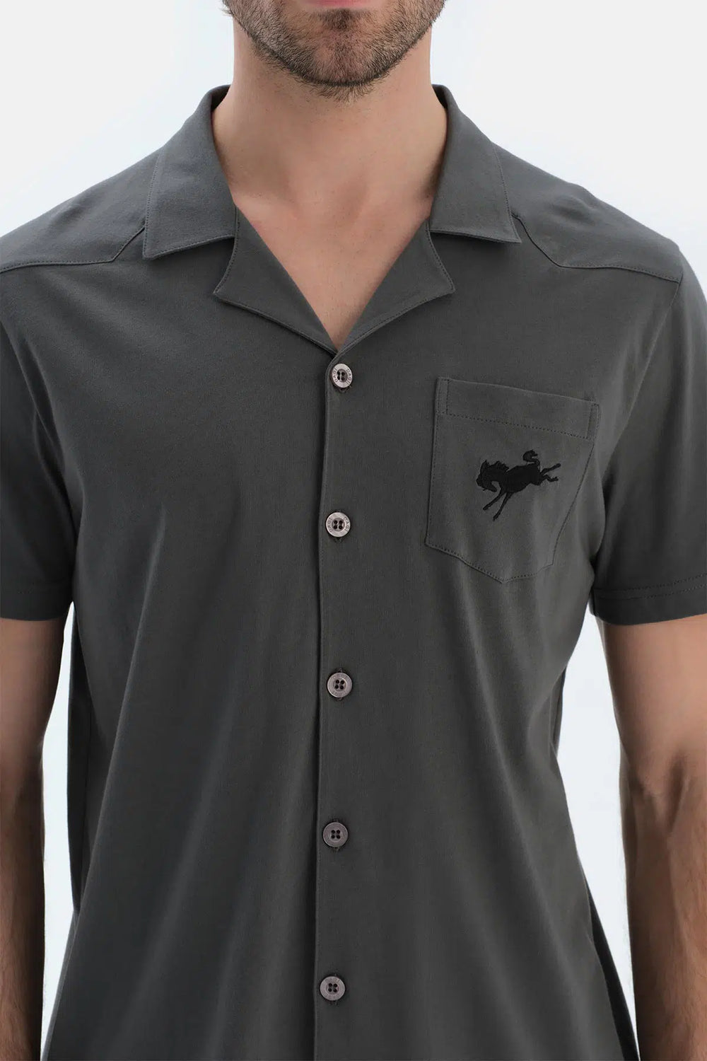 Gri Kısa Kollu Dikiş Detaylı Gömlek Pantolon Pijama Takımı