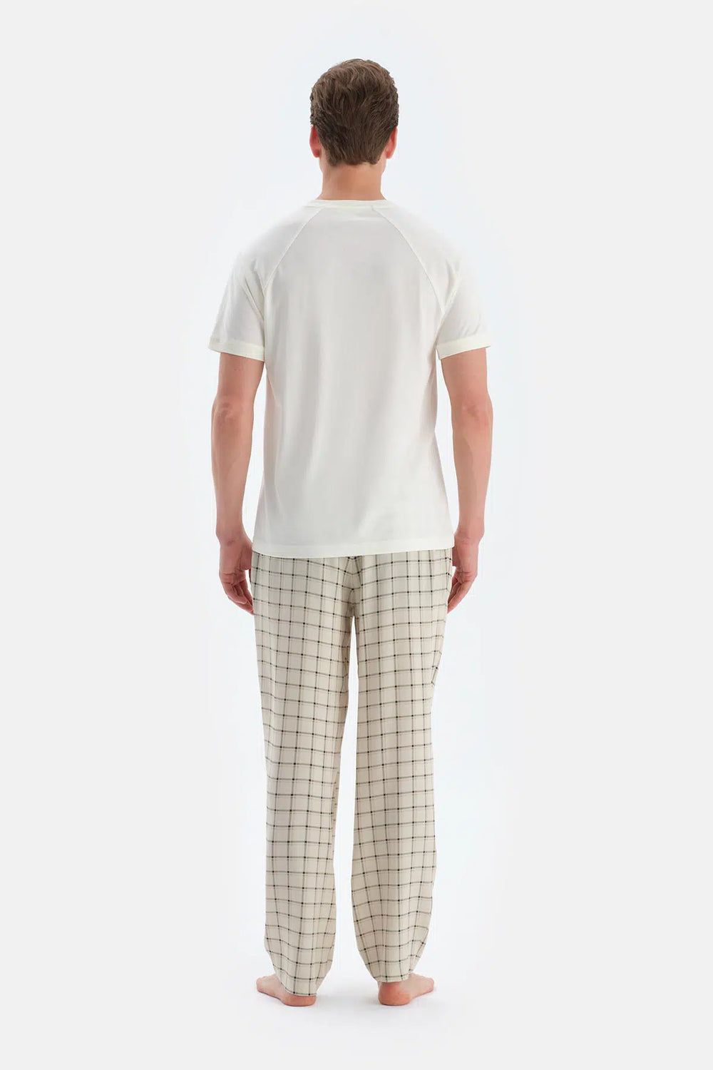 Ekru Gizli Patlı Kısa Kollu Tişört Pantolon Pijama Takımı