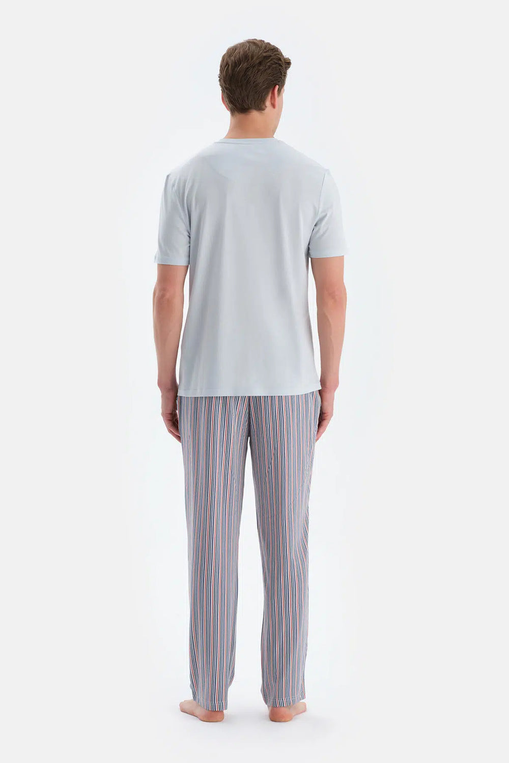 Açık Gri Pat Ve Fleto Cep Detaylı Tişört Pantolon Pijama Takımı