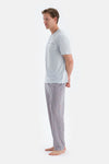 Açık Gri Pat Ve Fleto Cep Detaylı Tişört Pantolon Pijama Takımı
