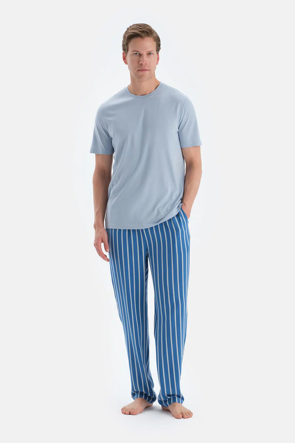 Açık Mavi Kısa Kollu Tişört Pantolon Pijama Takımı