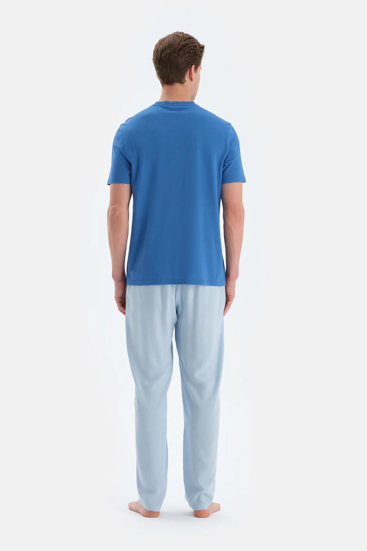 Sax Mavisi Baskı Detaylı Kısa Kollu Tişört Pantolon Pijama Takımı