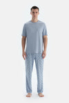 Açık Mavi Etek Ucu Baskılı Kısa Kollu Tişört Pantolon Pijama Takımı