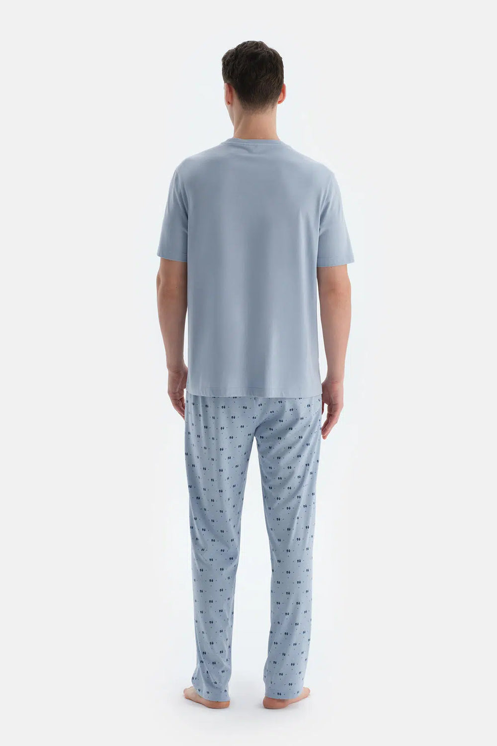 Açık Mavi Etek Ucu Baskılı Kısa Kollu Tişört Pantolon Pijama Takımı