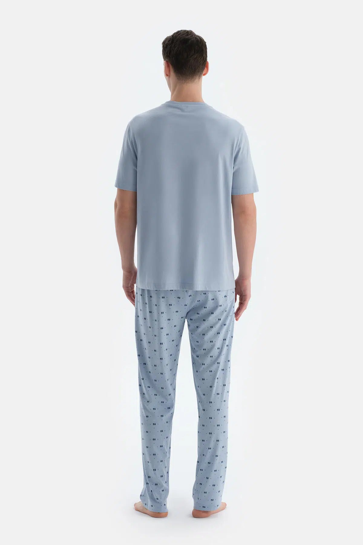 Açık Mavi Etek Ucu Baskılı Kısa Kollu Tişört Pantolon Pijama Takımı