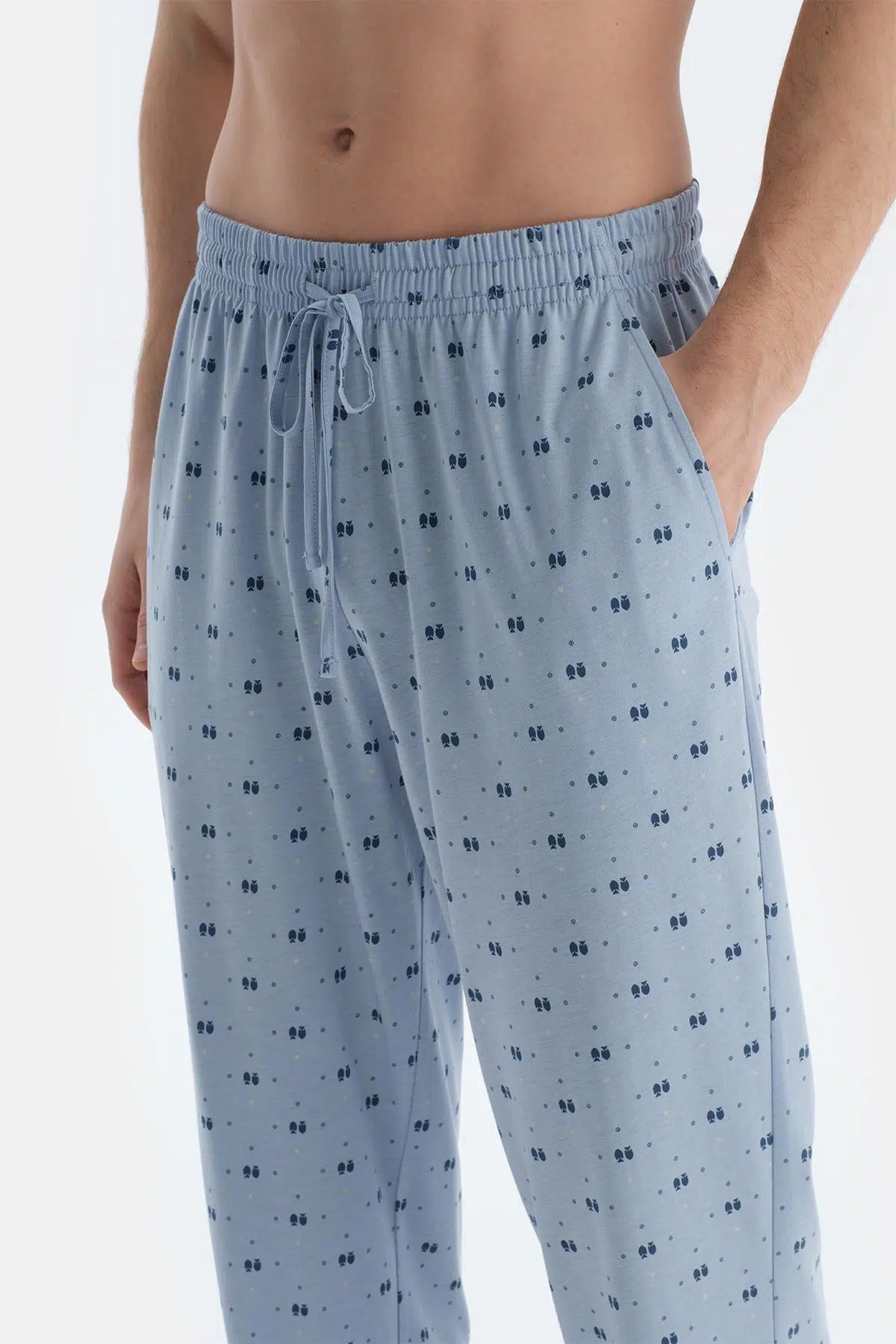 Açık Mavi Etek Ucu Baskılı Kısa Kollu Tişört Pantolon Pijama Takımı