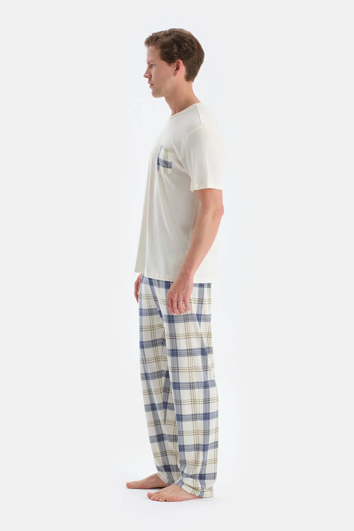 Açık Sarı Cep Detaylı Kısa Kollu Tişört Pantolon Pijama Takımı