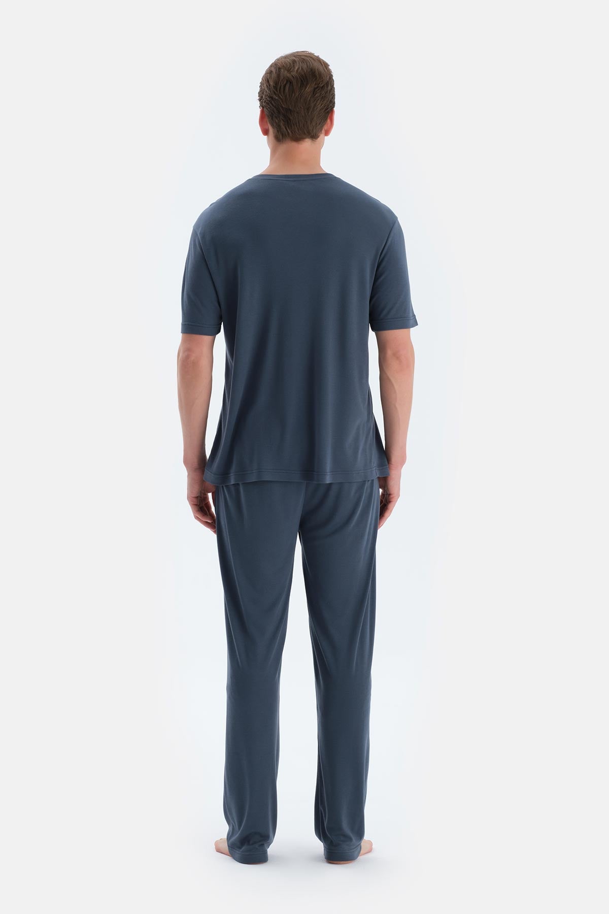 Indigo Pat Ve Fleto Cep Detaylı Tişört Pantolon Pijama Takımı