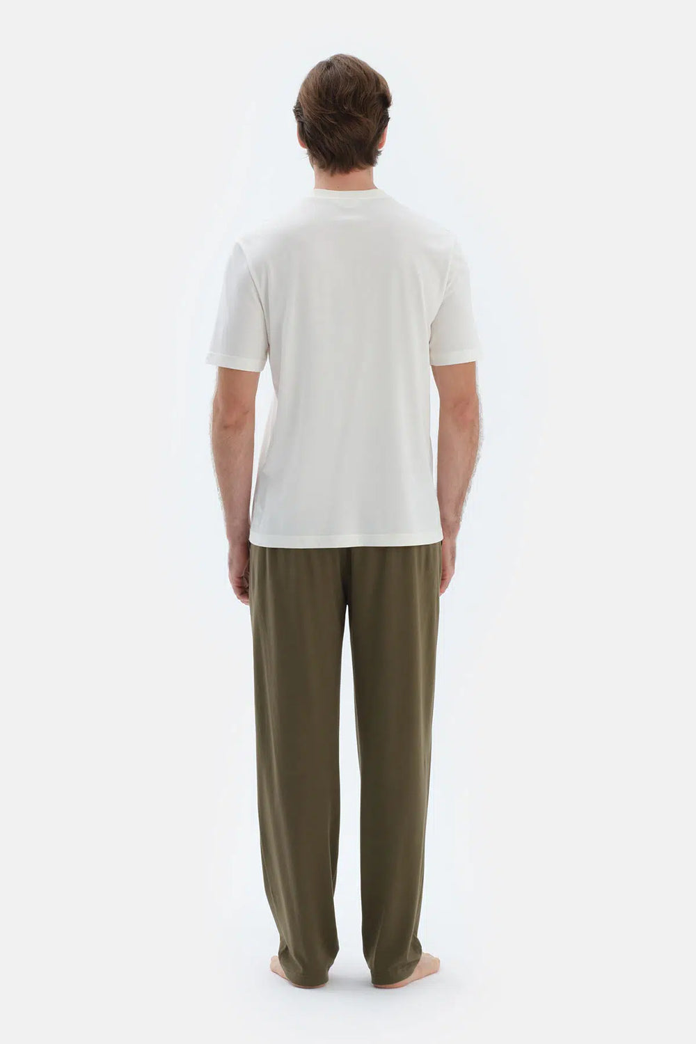 Ekru Kısa Kollu Yarım Patlı Tişört Pantolon Pijama Takımı