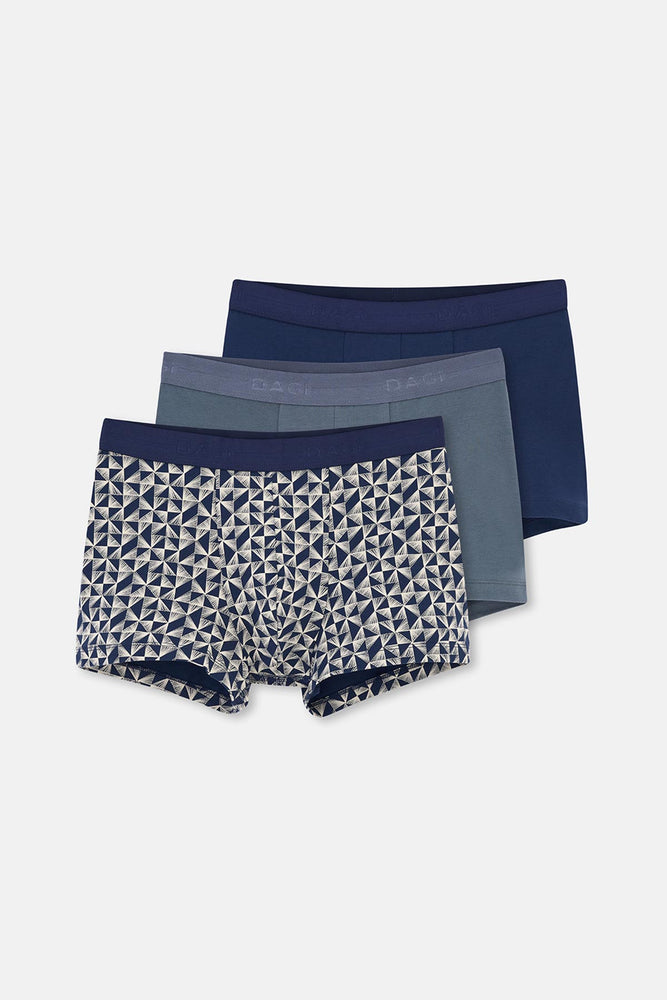 Lacivert 3'lü Desenli Pamuk Boxer