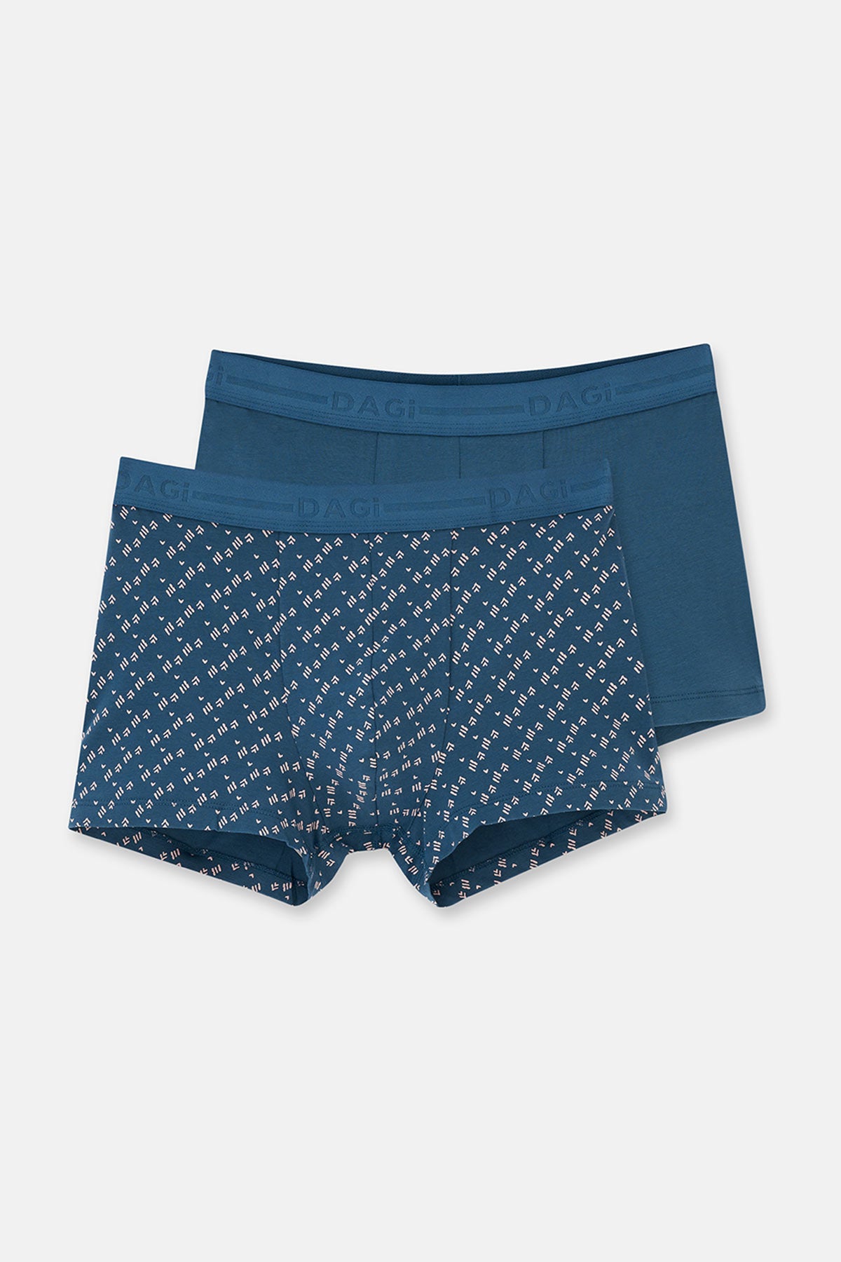 Koyu Mavi 2'li Desenli Pamuk Boxer