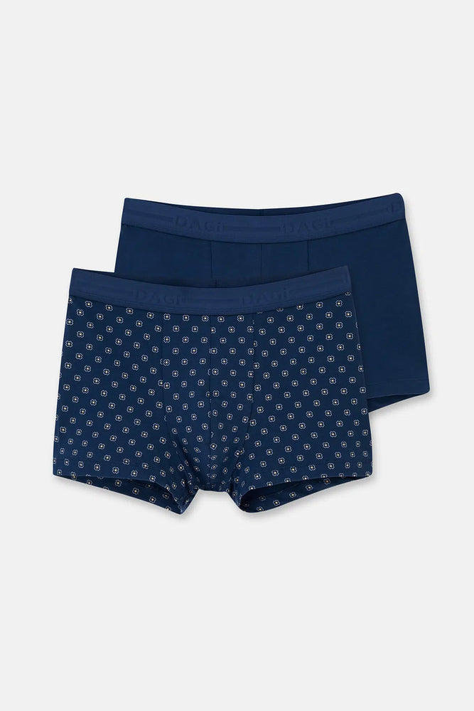 Lacivert-Mavi 2'li Desenli Pamuk Boxer