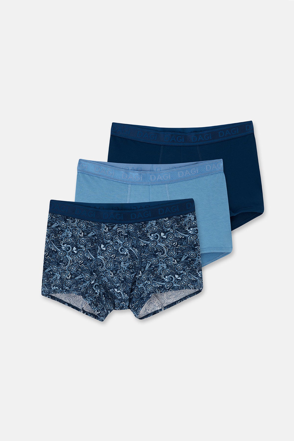 Lacivert-Mavi 4210 3'lü Desenli Micro Modal Boxer