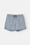 Indigo-Beyaz Çizgili Kısa Şort