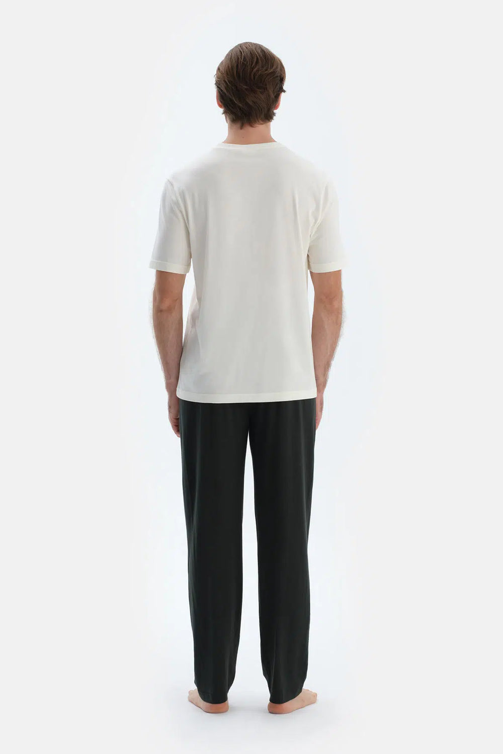 Gri-Siyah Düz Paça Dokuma Etiket Detaylı Penye Modal Ikili Pantolon