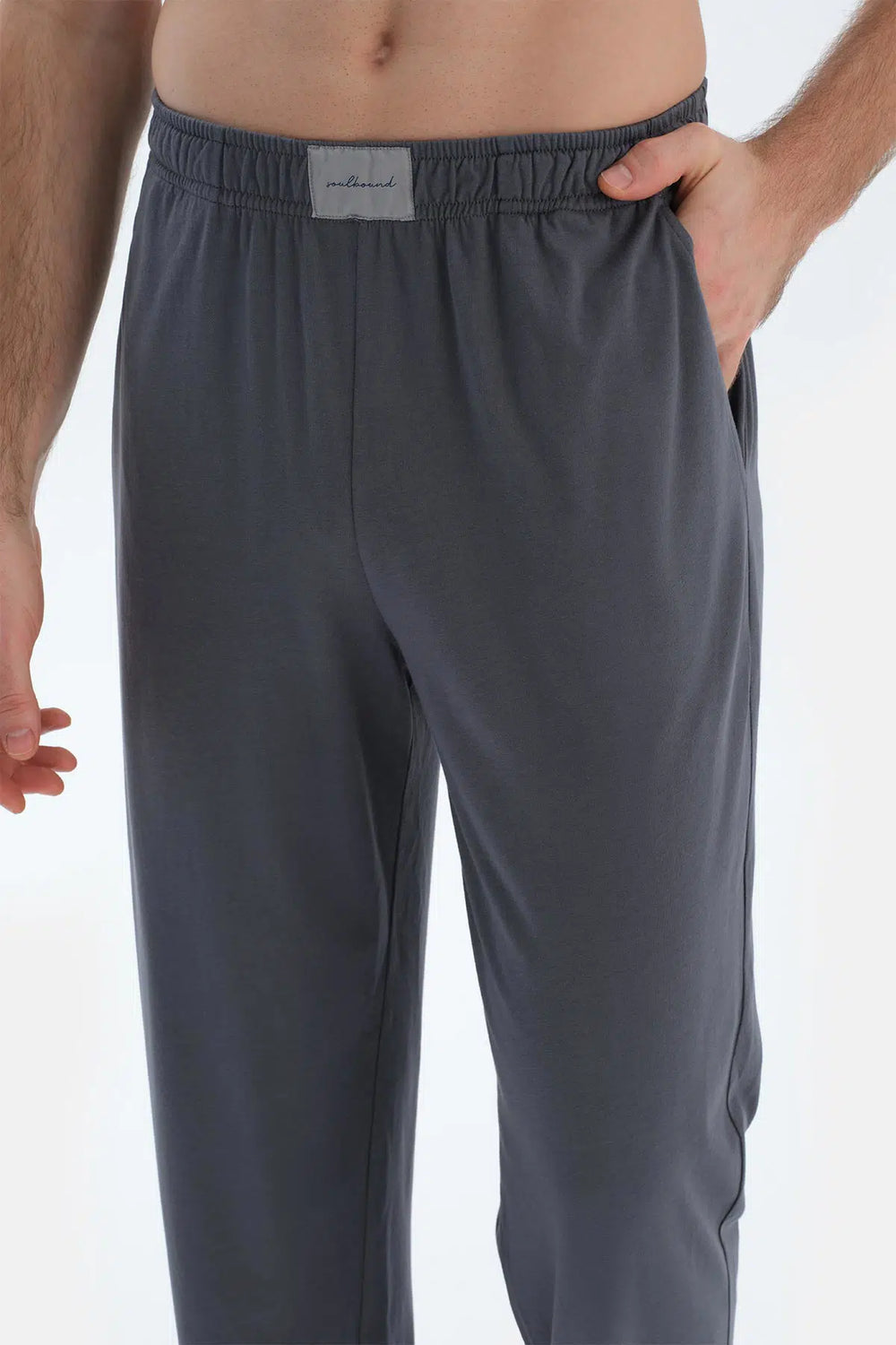 Gri-Siyah Düz Paça Dokuma Etiket Detaylı Penye Modal Ikili Pantolon