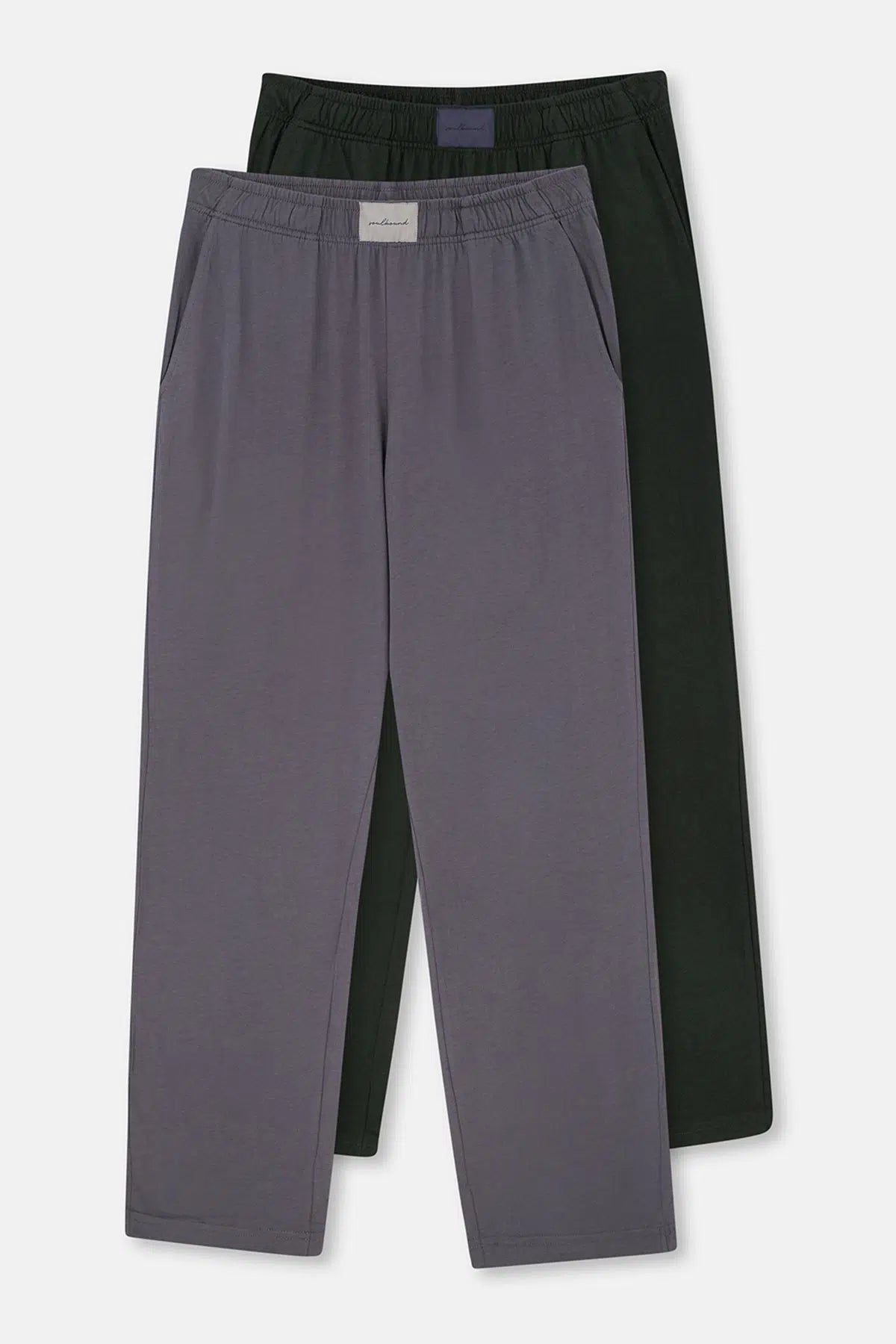 Gri–Yeşil Düz Paça Dokuma Etiket Detaylı Penye Modal Ikili Pantolon