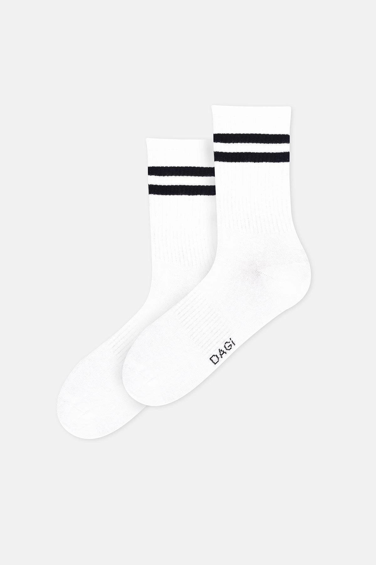 Beyaz Erkek Çizgi Desenli Spor Çorap 2'li