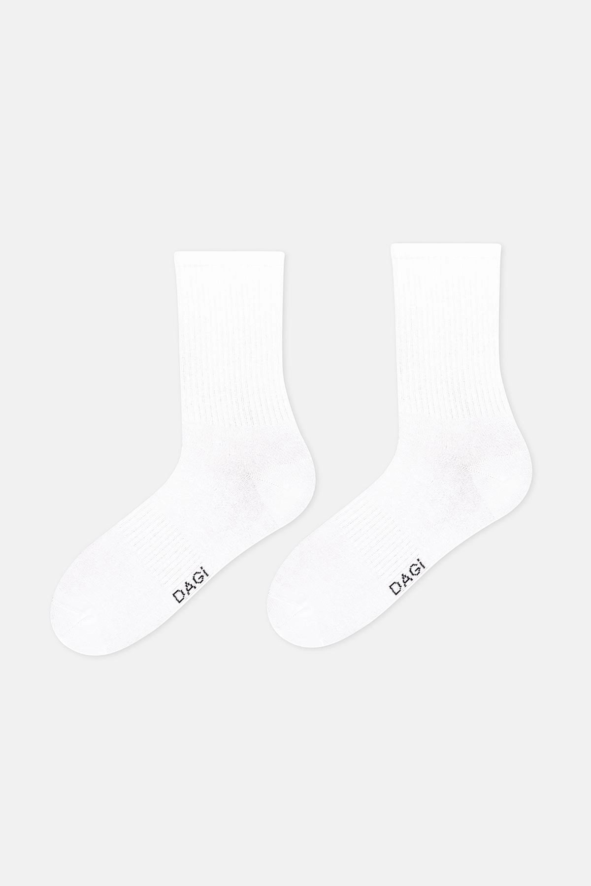 Beyaz Erkek Çizgi Desenli Spor Çorap 2'li