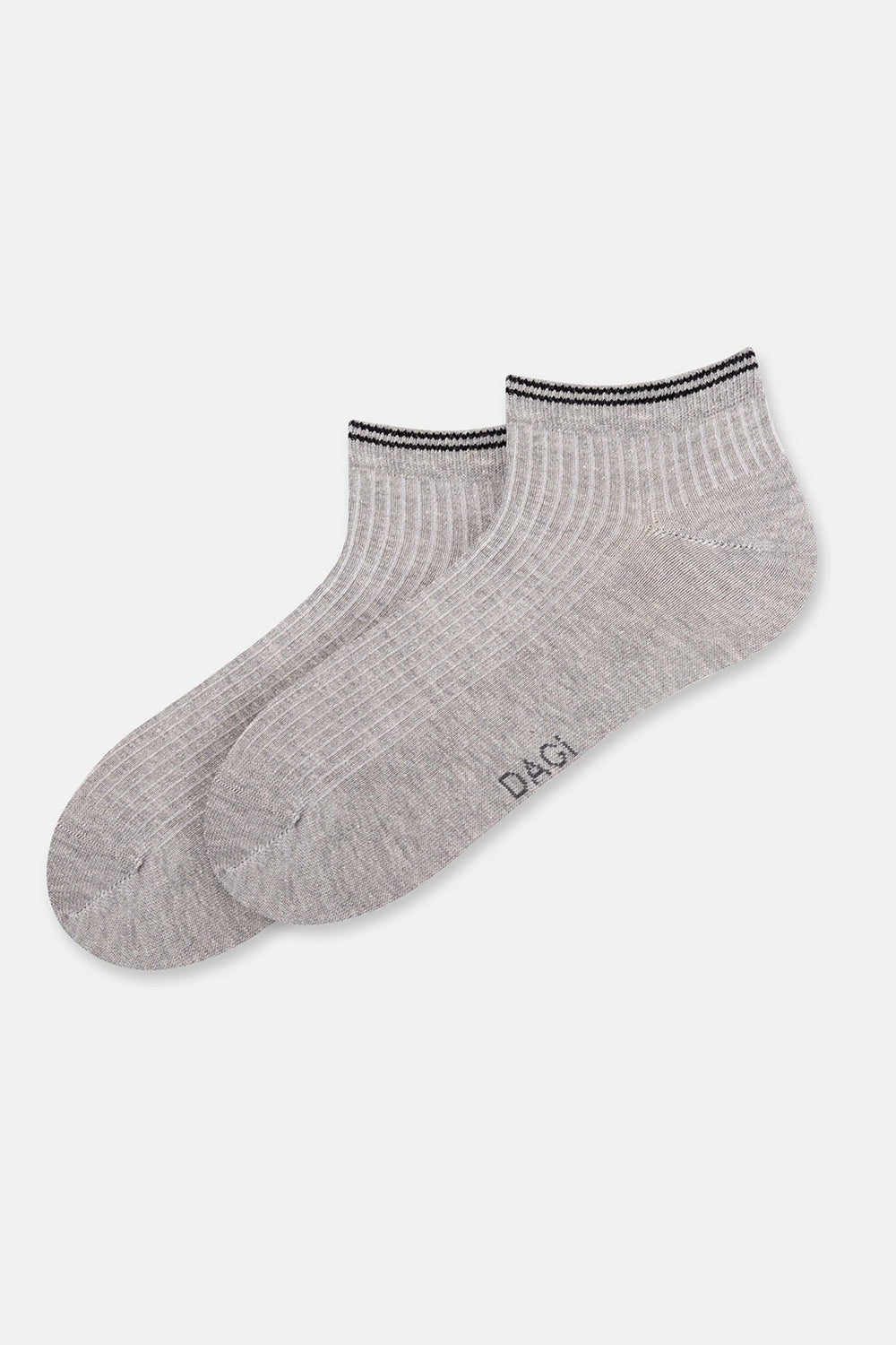Beyaz-Gri Melanj Erkek 2'li Pamuklu Rıb Dokulu Patik Çorap