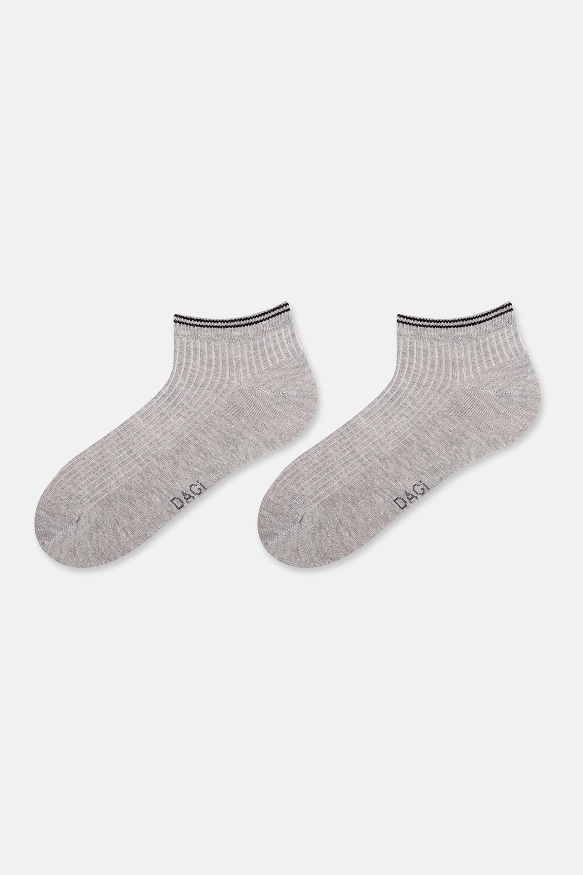 Beyaz-Gri Melanj Erkek 2'li Pamuklu Rıb Dokulu Patik Çorap
