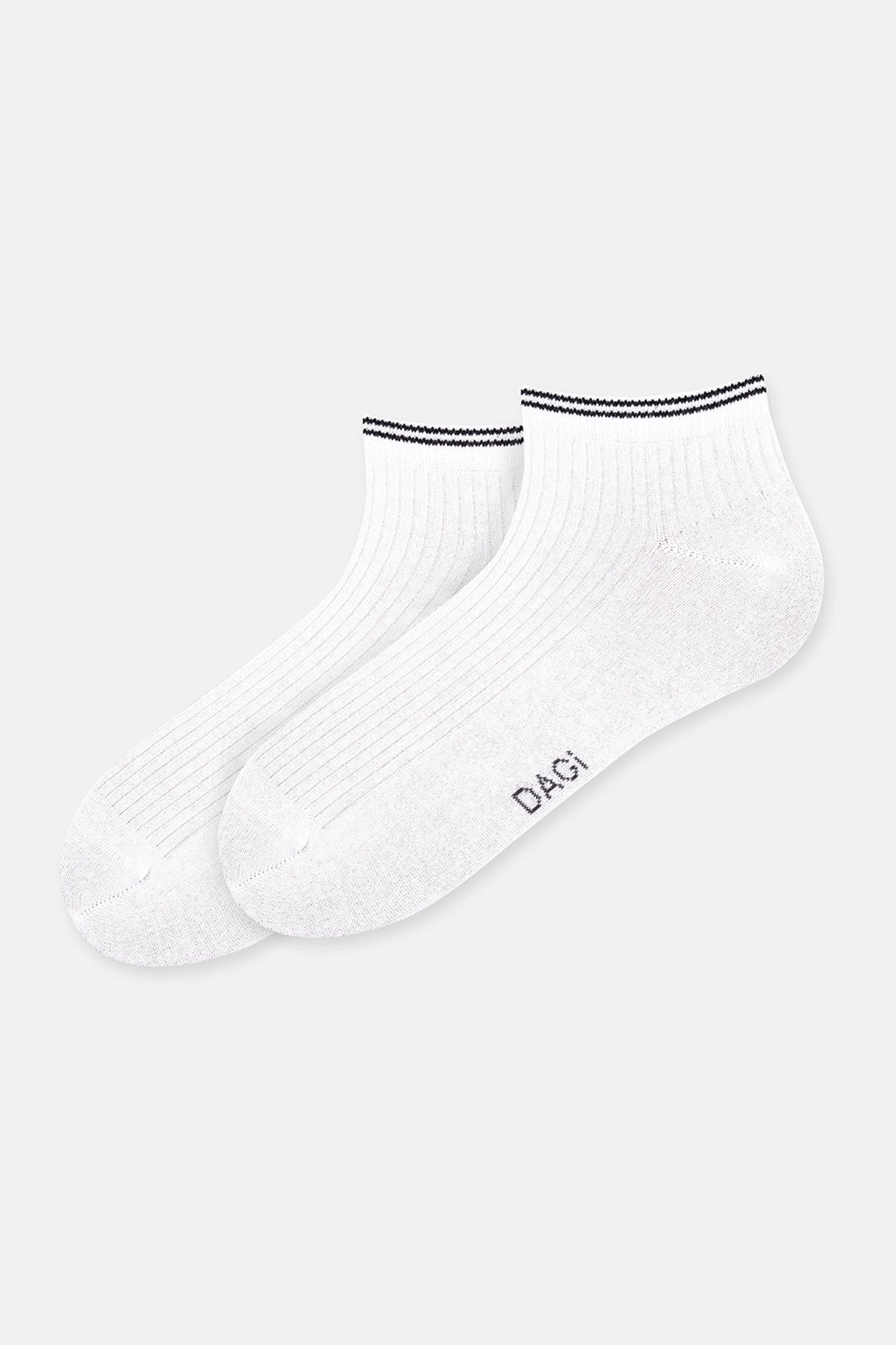 Beyaz-Gri Melanj Erkek 2'li Pamuklu Rıb Dokulu Patik Çorap