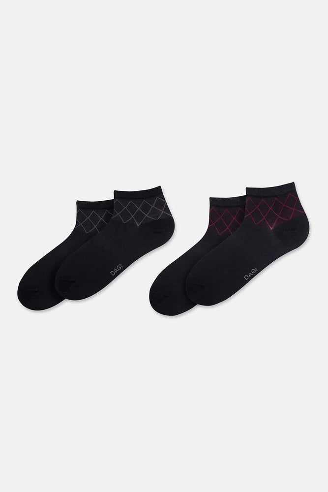 Siyah Erkek 2'li Bambu Baklava Desen Quarter Çorap