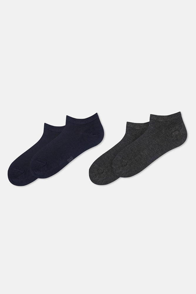 Antrasit-Lacivert Erkek 2'li Dörtgen Desen Patik Çorap